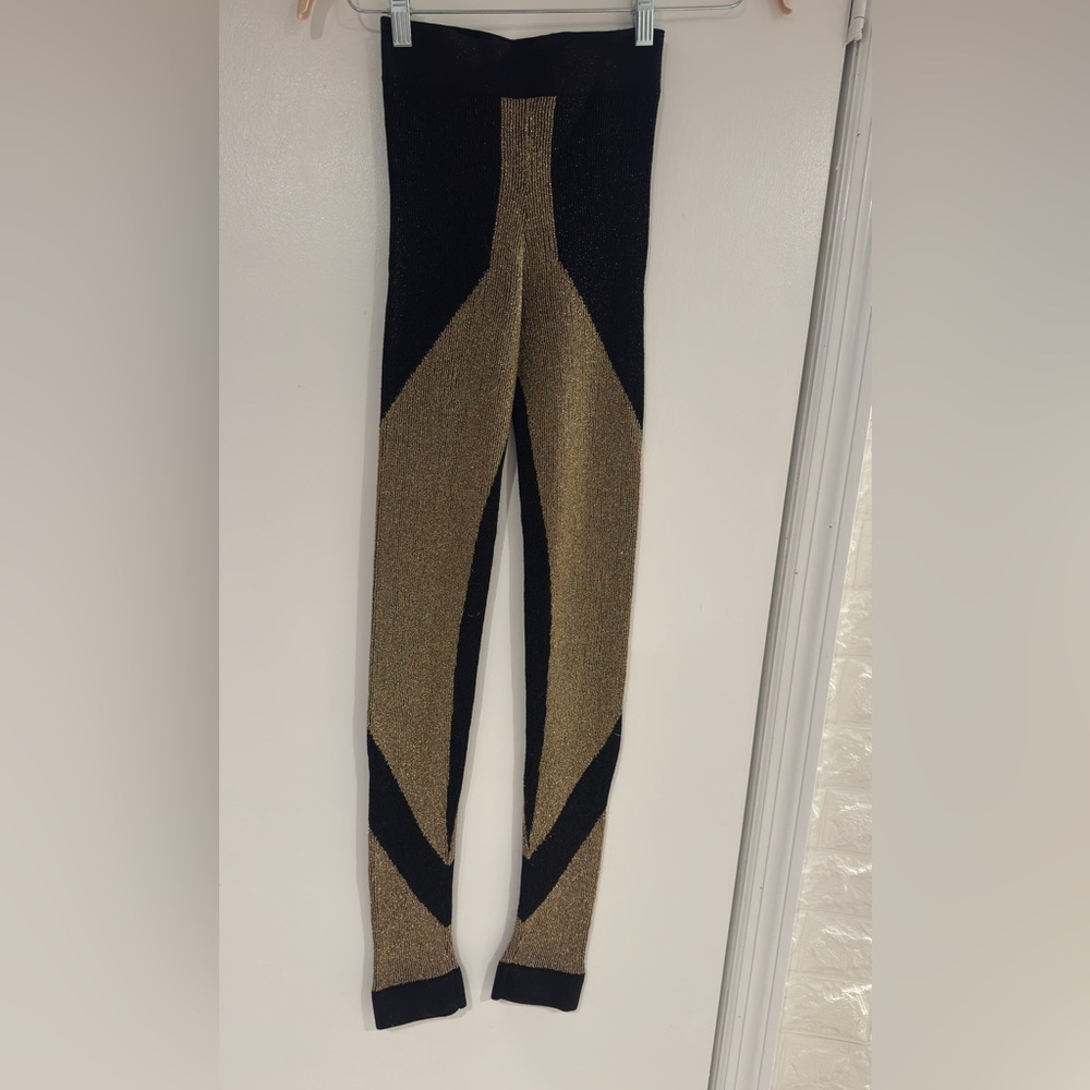 JUST CAVALLI Black and Gold Shiny Knit Leggings